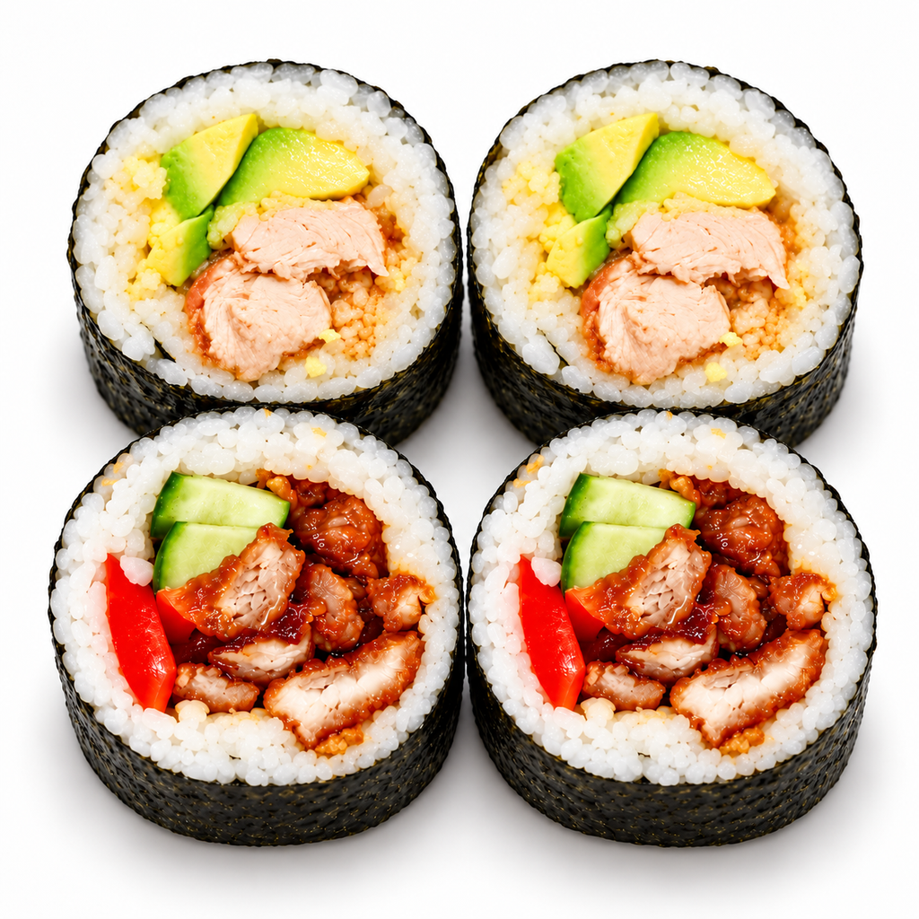 Crispy Chicken Avocado Sushi Roll + Teriyaki Chicken Sushi Roll